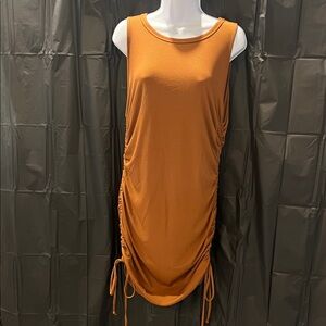 Orange Sleeveless Ruched Dress